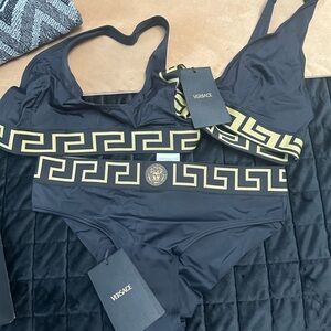 Versace Black Bikini with Gold Greek Key Design
